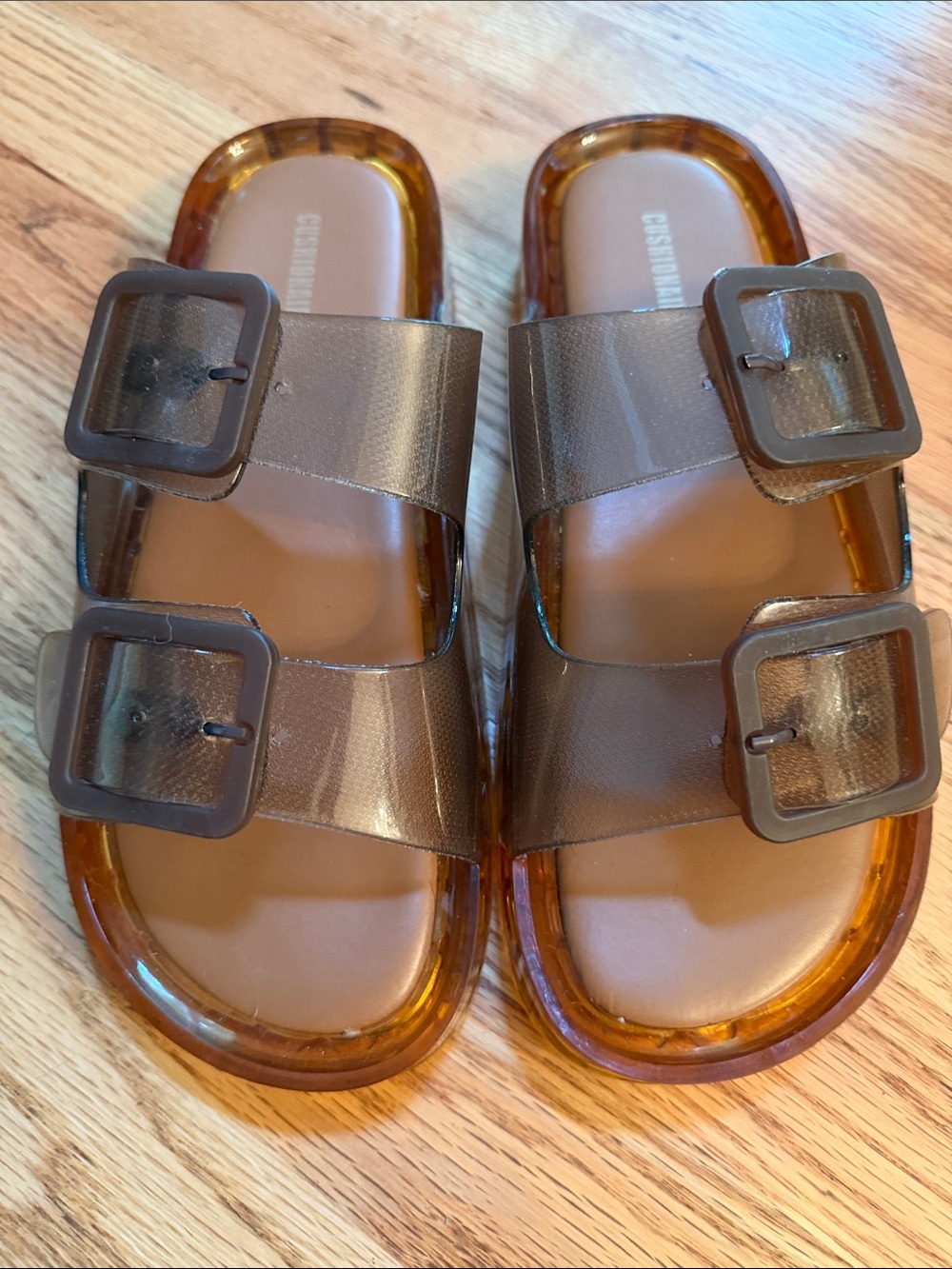 Cushionaire Brown Double Buckle Jelly Slide Sandals